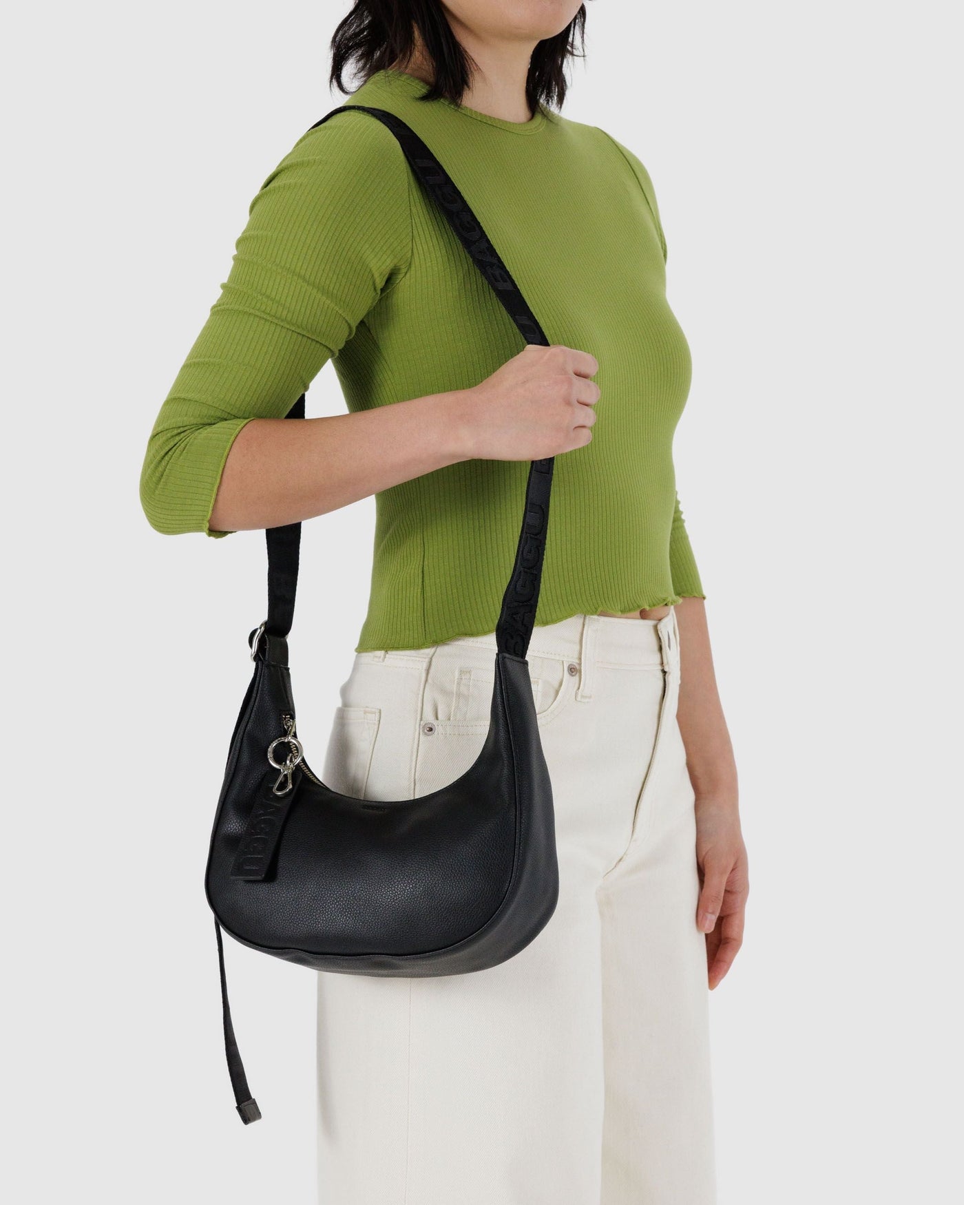 Small Recycled Leather Crescent Bag O5